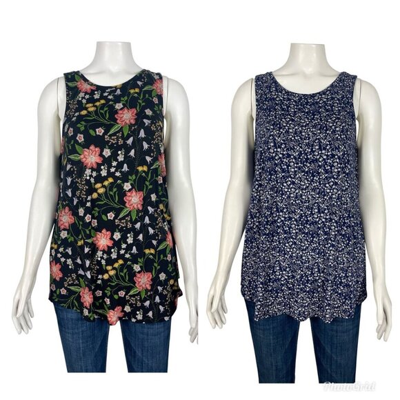 Set of 2 Old Navy Luxe Tank Tops Medium Floral Sleeveless Blouse - Picture 1 of 11